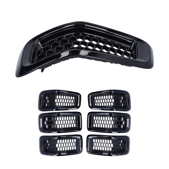 Xirurus 7pcs Front Grille Inserts Accessory Fit for Cherokee 14-18 Glossy Black Frame