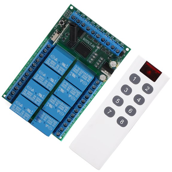 Xirurus 8 Channels 433.92MHz Multifunctional Wireless Remote Control Switch Module Kit Fixed Encoding EV1527 100m Range DC 1-110V AC 85-265V Compatible System 24V Version (5.51 inches / 14 cm)