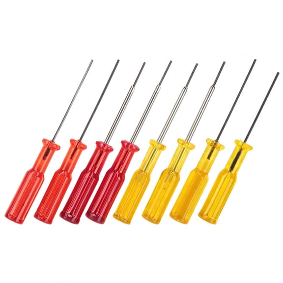 Xirurus 8-Piece Hex Socket Screwdriver Set 1.5mm and 1.6mm Sizes for Needle Purl Stretch Sewing Machines Overlock Machines Maintenance Repair Hand Tool Kit in Red and Yellow Colors (13.3cm / 5.2in)
