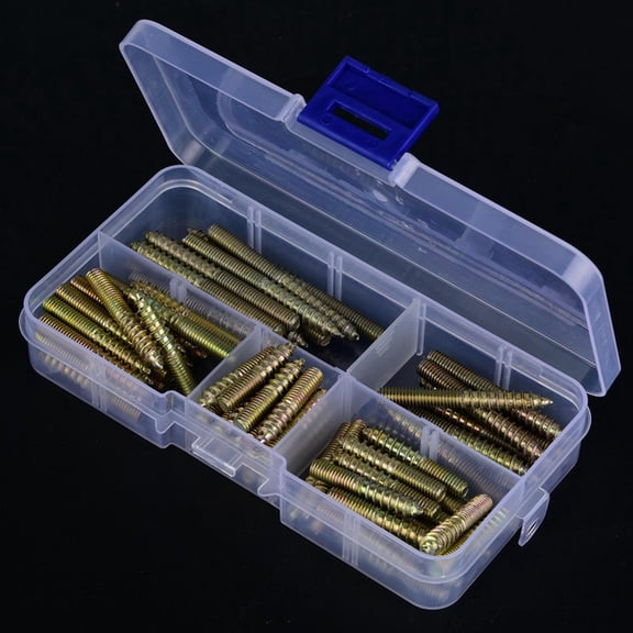 Xirurus 80pcs M5 Dowel Screw Set Woodworking Furniture Connector Double Ended Hanger Bolt Iron Zinc Plated Hardware Fasteners Assortment Box (1.97 inches / 50 mm Max Length)
