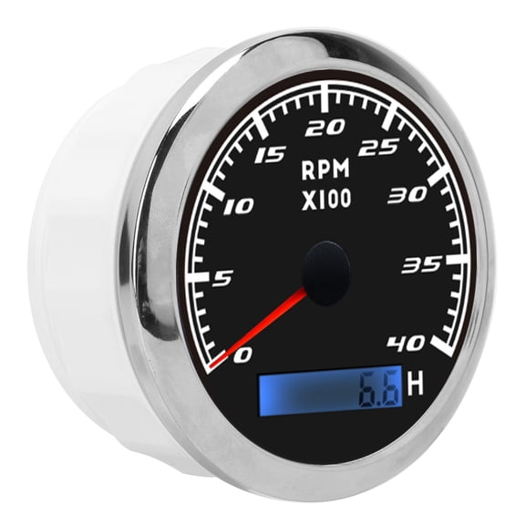 Xirurus 85mm Analog Pointer Tachometer Gauge with Red Backlight, Stainless Steel Bezel, IP67 Waterproof, Universal Fit for Car, Truck, and Boat, Black