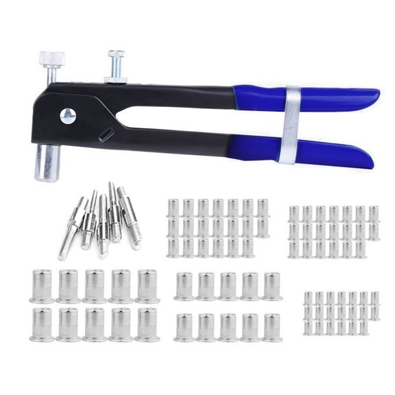 Xirurus 86Pcs Threaded Nut Riveter Insert Tool Kit, Heavy Duty Hand Rivet Gun with Assorted Rivnuts, Wrench and Mandrels for Automotive Furniture Repair, 6.69 inches / 170 mm