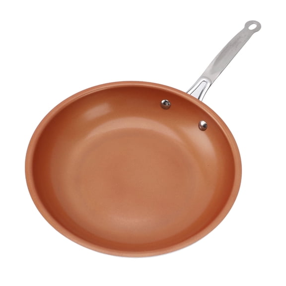 Xirurus 9.45 in CopperAluminum NonStick Frying Pan Long Handle, DishwasherSafe, Versatile for Steak, Sandwich & Pizza