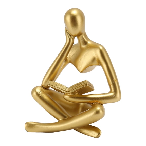 Xirurus Abstract Thinker Reading Statue Resin Sitting Figure Ornament for Living Room Home Decor Cabinet Bookshelf Desk Display Wedding Gift, Gold (8.5x6x11.5 cm / 3.3x2.4x4.5 in)