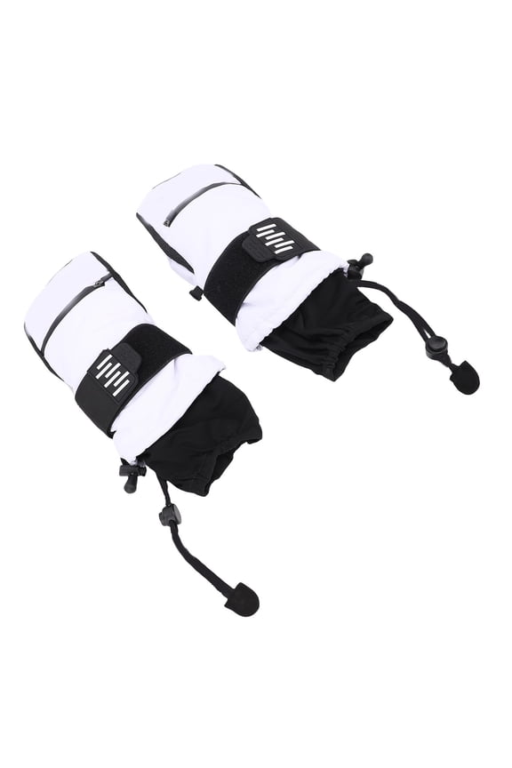 Adult Ski Mittens with Wrist Guards, Waterproof Inner 5 Finger Snowboarding Mittens for Winter Sports, Size M, White