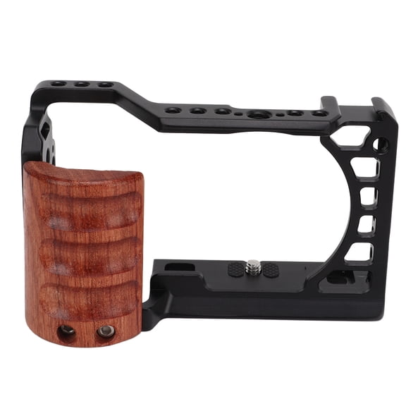 Xirurus Aluminum Alloy Camera Cage with Wooden Handle Protective Frame with Cold Shoe Interface for A6400 A6300 A6100 A6000 (6.69 inches / 17 cm)[cite: 1]