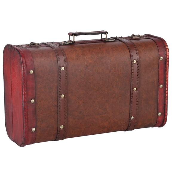 Xirurus Antique Suitcase Portable Wooden Storage Chest Retro Treasure Box Ornaments Photography Props 14.8 x 9.1 x 5.3 inches / 37.5 x 23 x 13.5 cm