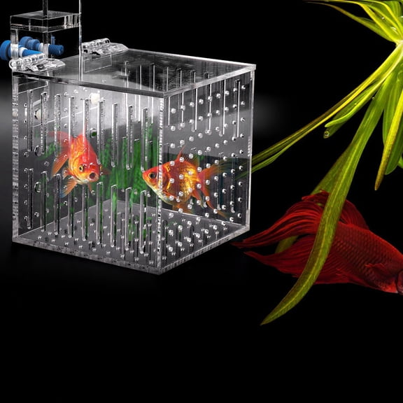 Xirurus Aquarium Breeder Tank Multifunctional Acrylic High Clear Fish Isolation Box Hatchery Mesh Bag For Safely Separating Newborn Fry And Injured Fishes With Adjustable Bracket 4.13 Inches