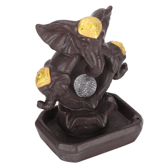 Xirurus Back Flow Incense Burner Ceramic Elephant Shape LED Crystal Ball Flowing Smoking Ornament, 3.9 inches / 10 cm