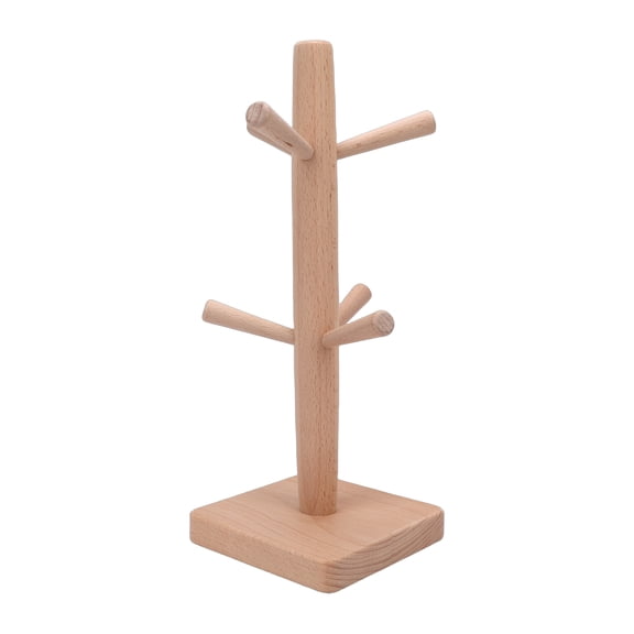 Xirurus Beech Wood Mug Holder Tree with 6 Hooks, Decorative Non-Slip Countertop Coffee Cup Display Stand, Kitchen Storage Organizer for Mugs, 13.4 inches / 34 cm