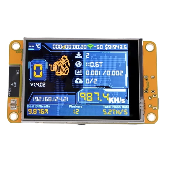 Xirurus Bitcoin Miner BTC Solo Mining Machine Support for ESP32 WROOM 32 WiFi 1060KH/s Bluetooth 4.2 USB Type-C Plug and Play with 2.8 Inch Screen (7.1 cm)