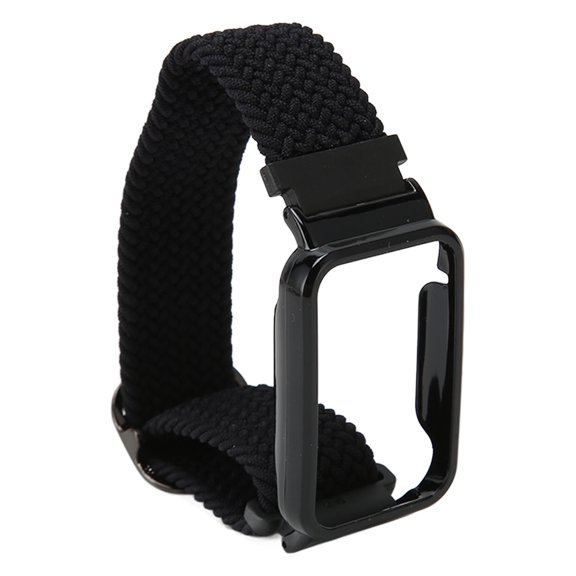 Xirurus Braided Loop Strap for Mi Band 7 Pro Adjustable Elastic Nylon Wristband with Protective Frame Black Band Black Case Replacement Accessories, Length 10 inches / 25.4 cm, Weight 0.5 oz