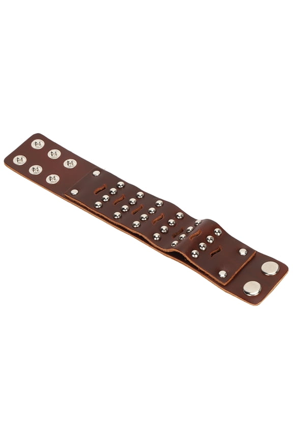 Braided Split Leather Wrap Bracelet Adjustable Snap Button Rivet HandMade Vintage Wrist Cuff Jewelry for Men Women Brown (9.3 inches / 23.5 cm)