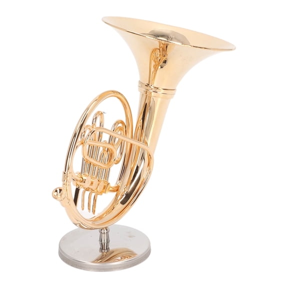 Xirurus Brass Miniature French Horn Mini French Horn Model Musical Instrument Replica Dollhouse Home Decoration Holiday Gifts, 4.7 inches / 12 cm, Gold