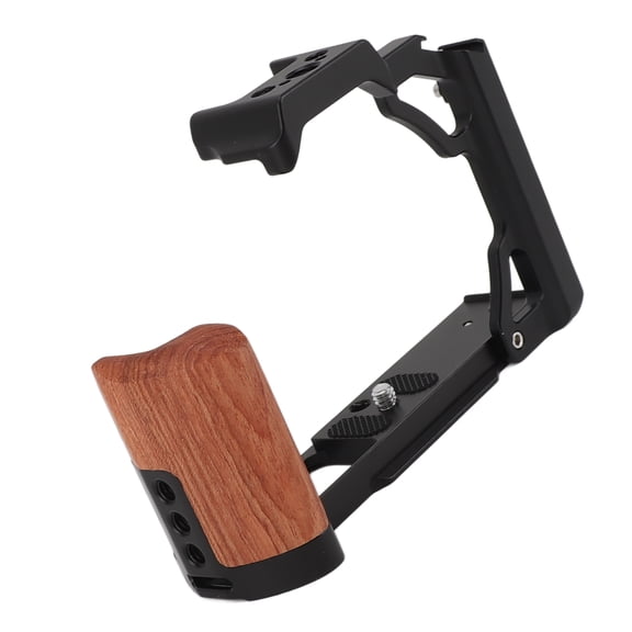 Xirurus Camera Cage with Ergonomic Wood Handle Anodized Anti Slip Easy To Install Aluminum Alloy Video Camera Rig Cage Kit Extension Protective Frame Mount Compatible with Nikon ZFC Black