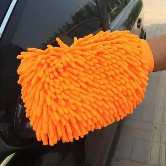 Xirurus Car Wash Glove Chenille Fleece Cleaning Cloth Soft Double Sided Universal Scratch Resistant Orange (11 in / 27.9 cm)