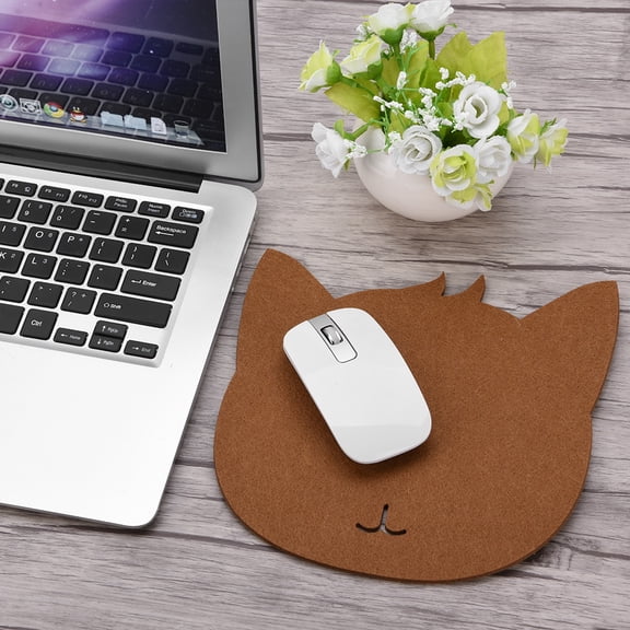Xirurus Cat Shape Felt Mouse Pad Office Desk Mat Anti Static Dust Proof Scratch Resistant Workplace Accessory for Laptop Computer Coffee (7.87 inches / 20 cm)
