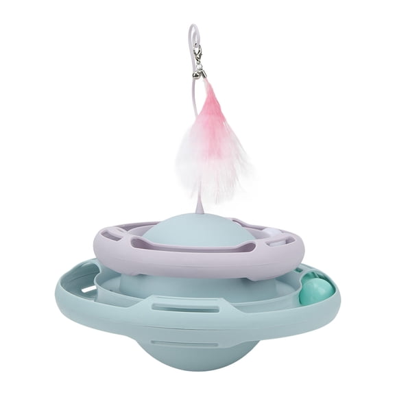 Xirurus Cat Turntable Toy Multifunctional Puzzle Ball with Food Carousel, Cat Stick, Flying Saucer Base, Safe & Durable