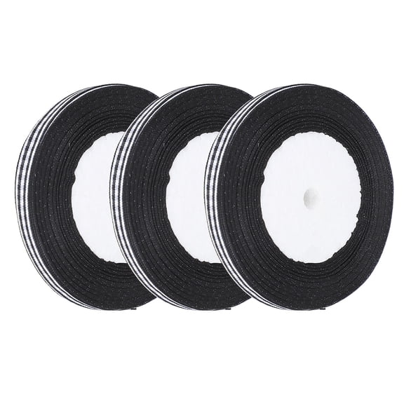 Xirurus Check Satin Ribbon for Christmas Wedding Gift Wrapping Cake Decoration, 0.4 inches / 1 cm Width, 25 Yards per Roll, Black, 3 Rolls Total, Perfect for DIY Crafts and Hair Accessories[cite: 1]