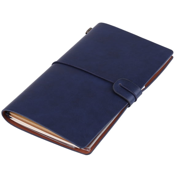 Xirurus Classic PU Leather Travel Notebook Personalized Journal Diary Refillable Notepad for Writing Sketching Office Business Supplies, Retro Design Strap Buckle, Beige Paper, 68 Pages, Dark Blue