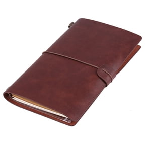 Xirurus Classic PU Leather Travel Notebook Personalized Journal Diary Refillable Notepad for Writing Sketching Office Business Supplies, Retro Design Strap Buckle, Beige Paper, 68 Pages, Dark Brown