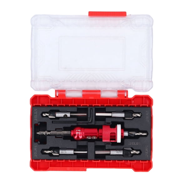 Xirurus Countersink Drill Bit Set with Adjustable Depth Stop, 9 Piece Woodworking Counter Sink Drill Bits Tool Kit, Steel (1/8 to 11/64 Inches / 3.17 to 4.36 mm)