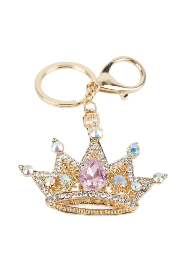 Crown Rhinestone Keychain Cute Crystal Pendant Bag Charm Purse Decoration Auto Key Accessory, Pink (3.15 inches / 8 cm)
