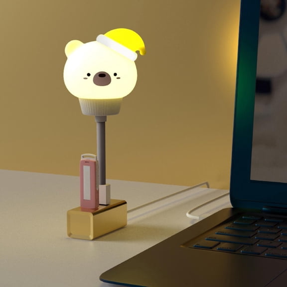 Xirurus Cute Animal Shaped White Bear Night Light USB LED Soft Cartoon Baby Nursery Sleeping Lamp Kid Gift Room Decor 6.3 inches / 16 cm (1 Pack) Energy Efficient