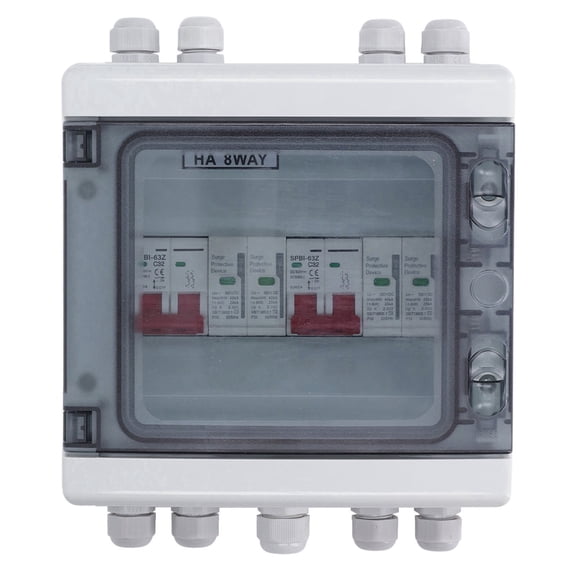 Xirurus DC500V Solar Disconnect Switch 2 in 2 Out Surge Protection PV Combiner Box, IP65 Water Resistant, 32A Photovoltaic DC Circuit Breaker for Home Backup