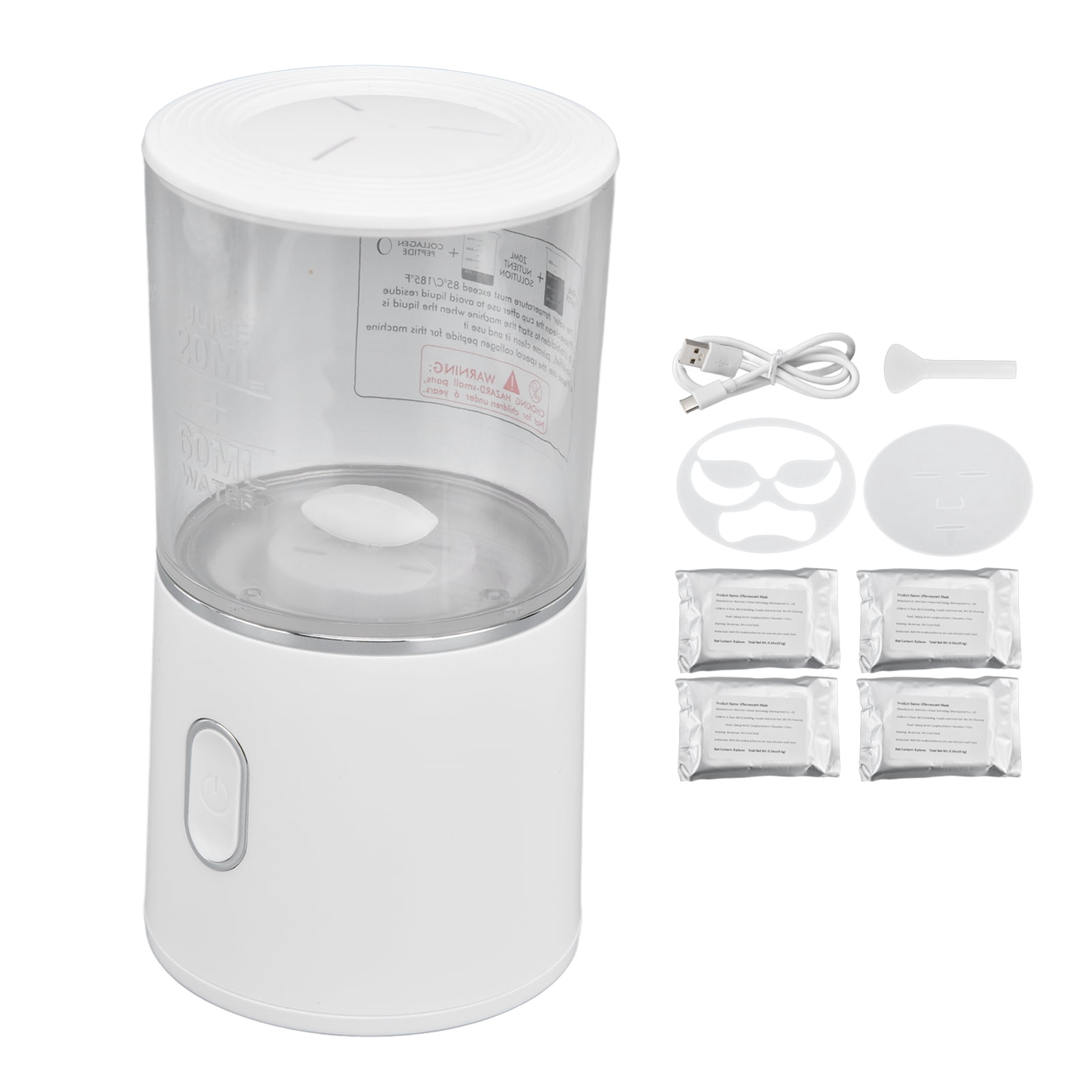 Xirurus DIY Fruit Vegetable Facial Mask Maker Machine, Automatic Skin Care Device for Face Care with Mask Mold and Collagen Peptides, USB Rechargeable Beauty Tool in White, 4.8 inches / 12.2 cm