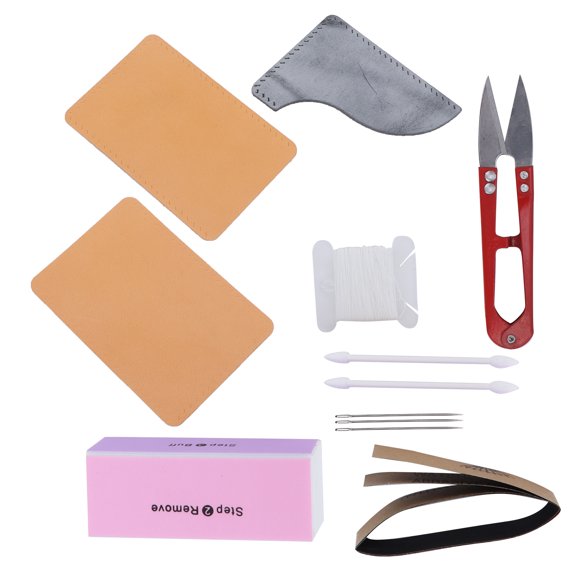 Xirurus DIY Leather Suit Semifinished Products Simple Material Bag Set with Tools for Making Card Holders Wallets (Khaki Fog Wax Black)