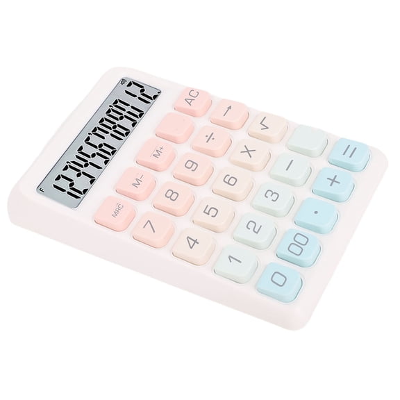 Xirurus Desktop Calculator 12 Digits LCD Display Large Buttons Ladder Keypad Calculator for Office School 6.5 inches / 16.5 cm White Dual Power Supply