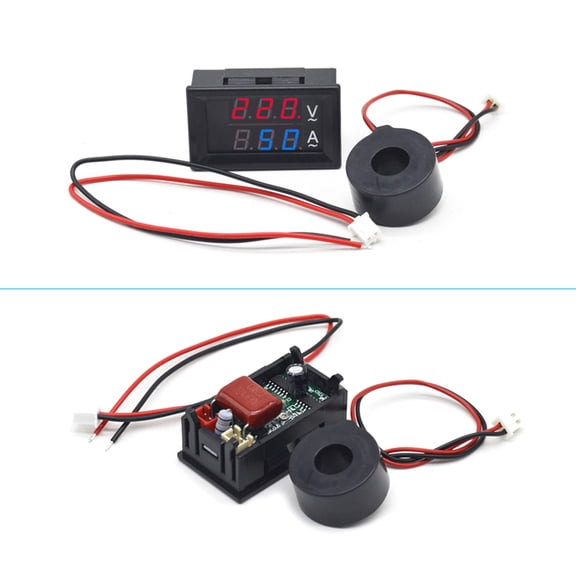 Xirurus Digital Double Color Blue & Red LED Display Voltmeter Ammeter Voltage Current Indicator with Instrument-Transformer AC 50-500V 100A, 1.89 inches / 48 mm