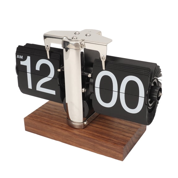 Xirurus Digital Flip Down Clock Retro Automatic Turning Battery Operated Mechanical Desk Clock for Home Decor, Stainless Steel Black (8.07 inches / 20.5 cm)