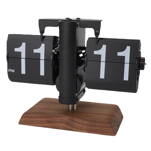 Xirurus Digital Flip Desk Clock 12 Hours Battery Powered Retro Mechanical Auto Flip Down Clock with Walnut Wood Base All Black