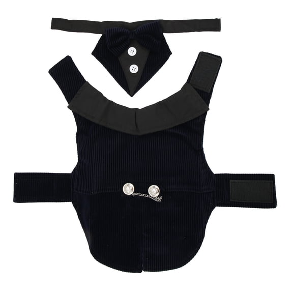 Xirurus Dog Formal Tuxedo Suit Navy Blue Detachable Bow Tie Wedding Party Attire for Small Medium Dogs Puppy Clothes Elegant Pet Apparel Handsome Costume L