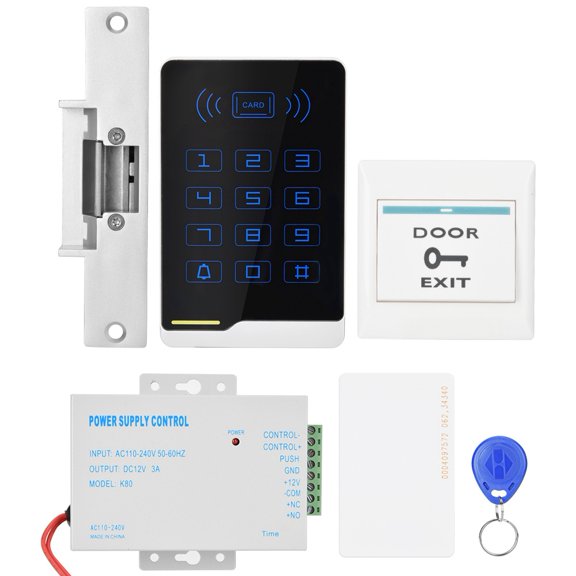 Xirurus Door Access Control Unit Kit Electronic Magnetic Lock System with Power Supply 12V 10 RFID Cards and Buttons
