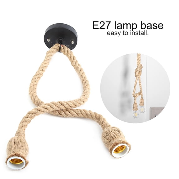 Xirurus Double E27 Lamp Base 1m Hemp Rope Cord Electric Wire DIY Pendant Decorative Bulb Holder Double Head Retro Ceiling Light Fixture (2 Holders, 3.3ft / 1m)