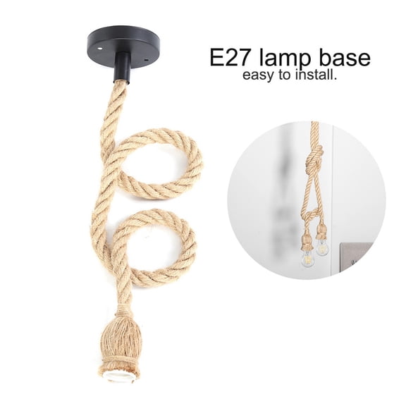 Xirurus E27 Lamp Base 1m Hemp Rope Cord Electric Wire DIY Pendant Decorative Bulb Holder Retro Ceiling Light Fixture for Home Cafe Bar (1 Holder, 3.3ft / 1m)