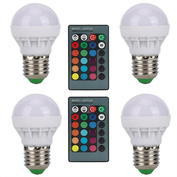 Xirurus E27 RGB Color Changing Light Bulbs, 40W Equivalent LED Dimmable Smart Bulb with Remote Control for Home Bedroom Decor, AC 85V-265V Multicolored Lighting (4 Pack)