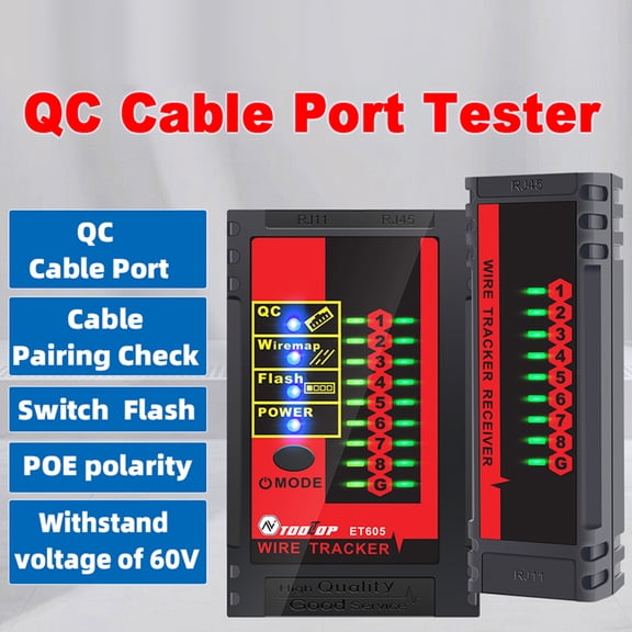 Xirurus ET605 Network Cable Port Tester with POE Polarity Check, RJ45 RJ11 Pairing, 60V Withstand Voltage, Switch Flash, Portable Ethernet Tool for Troubleshooting [cite: 7, 9, 10]
