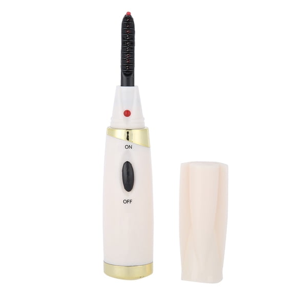 Xirurus Electric Eyelash Curler Mini Heated Makeup Tool Long Lasting Mascara Applicator with Silicone Comb Teeth White Battery Operated Portable Design for Travel Everyday Use Quick Heating