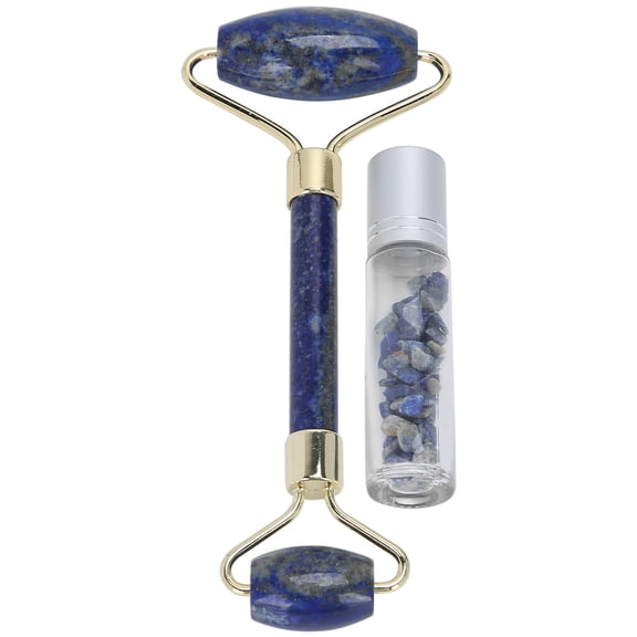 Xirurus Face Roller Massager and Facial Beauty Massage Roller with Roll-On Essential Oil Bottle, Premium Lasurite Stone Roller for Skin Care and Relaxation, Anti-Aging Facial Tools (7.09 in / 18 cm)