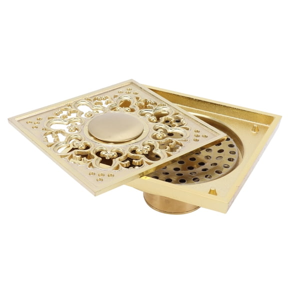 Xirurus Gold Floor Drain Set 10x10cm Brass Anti-Clog Floor Strainer for Bathroom Balcony Hotel - Shallow Type | Anti-Odor Floor Drain for Home and Bathroom Supplies, Durable European Style