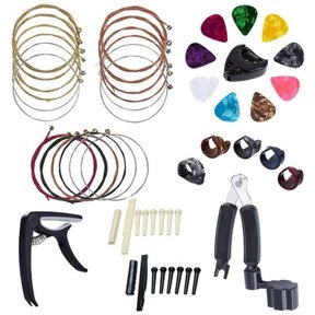 Xirurus Guitar Repairing Kit Care Maintenance Tool Set for Acoustic Electric Guitars with Tuner Strings Picks Bridge Pins 3-in-1 String Winder Cutter Puller (5.9 inches / 15 cm, 5.1 oz / 146 g)