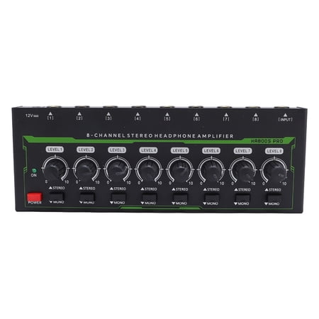 Xirurus HA800S-PRO 8 Channel Headphone Amp, Stereo Desktop Audio Splitter featuring Independent Volume Control, RGB Light, 6.35mm Interface, Black Design - 7.76 inches / 19.7 cm