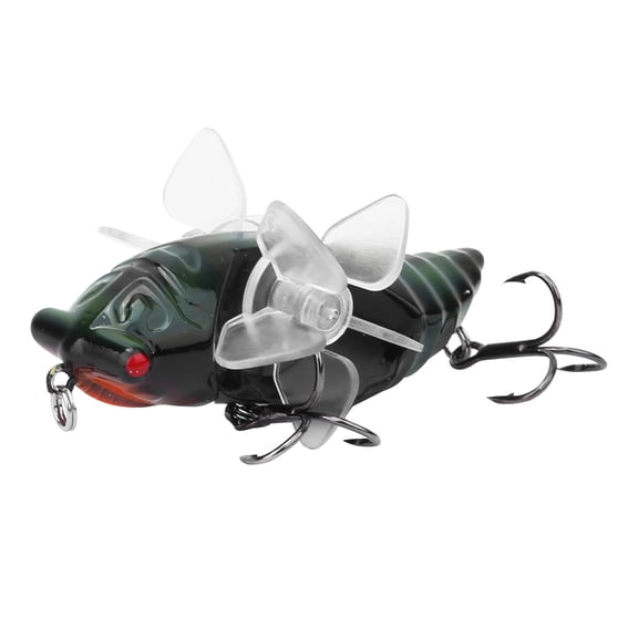 Xirurus Hard Fish Lure Bionic Cicada Shape Topwater Fishing Bait with Rotating Spins Propeller Treble Hook 3 Inches 1.16 oz Artificial Swimbaits for Bass Trout Fishing Enthusiasts Model Y238-7