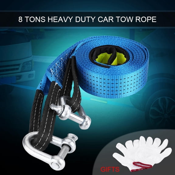 Xirurus Heavy Duty Car Tow Strap Road Recovery Towing Cable with Fluorescent Reflective Strip and U-Shape Carbon Steel Hooks, 8 Tons Breaking Strength, 9.8 Feet / 3 Meters Universal Fit Towing Rope