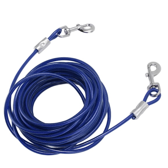 Xirurus Heavy Duty Dog Tie Out Cable 9.8ft / 3m Outdoor Camping Bite Resistant Double Head Steel Wire Leash For Small Medium Large Dogs In Beautiful Blue Color With Rustproof Clips