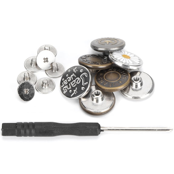 Xirurus Jeans Buttons Replacement Kit Nail-Free No Sewing Needed Adjustable Waistline Craft Tool (103 Pieces, 17 mm / 0.7 inches)